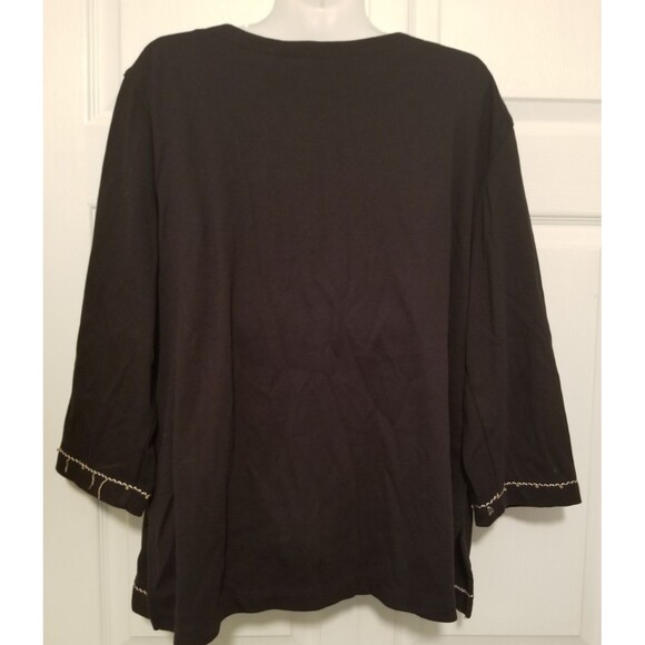 Alfred Dunner Women's Top Shirt Size 1X Black Embroidered Beaded 3/4 Sleeve - Picture 3 of 5